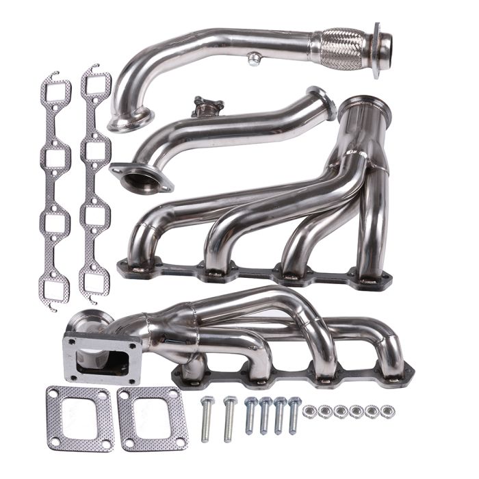 FOR 1982-1993 MUSTANG 5.0 V8 STAINLESS T4 RACING TURBO MANIFOLD EXHAUST + CROSS PIPE