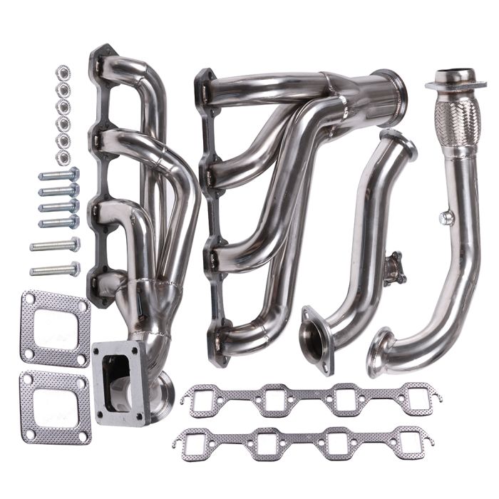 FOR 1982-1993 MUSTANG 5.0 V8 STAINLESS T4 RACING TURBO MANIFOLD EXHAUST + CROSS PIPE