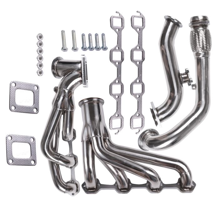 FOR 1982-1993 MUSTANG 5.0 V8 STAINLESS T4 RACING TURBO MANIFOLD EXHAUST + CROSS PIPE