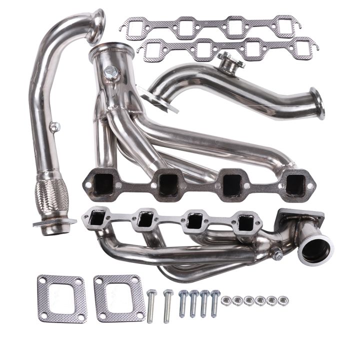 FOR 1982-1993 MUSTANG 5.0 V8 STAINLESS T4 RACING TURBO MANIFOLD EXHAUST + CROSS PIPE